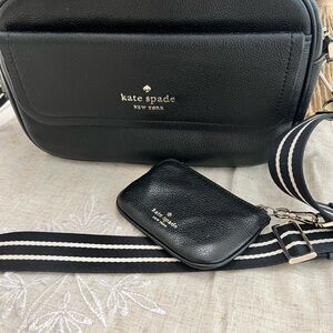 Kate Spade Black Bag with Striped Strap and Wallet